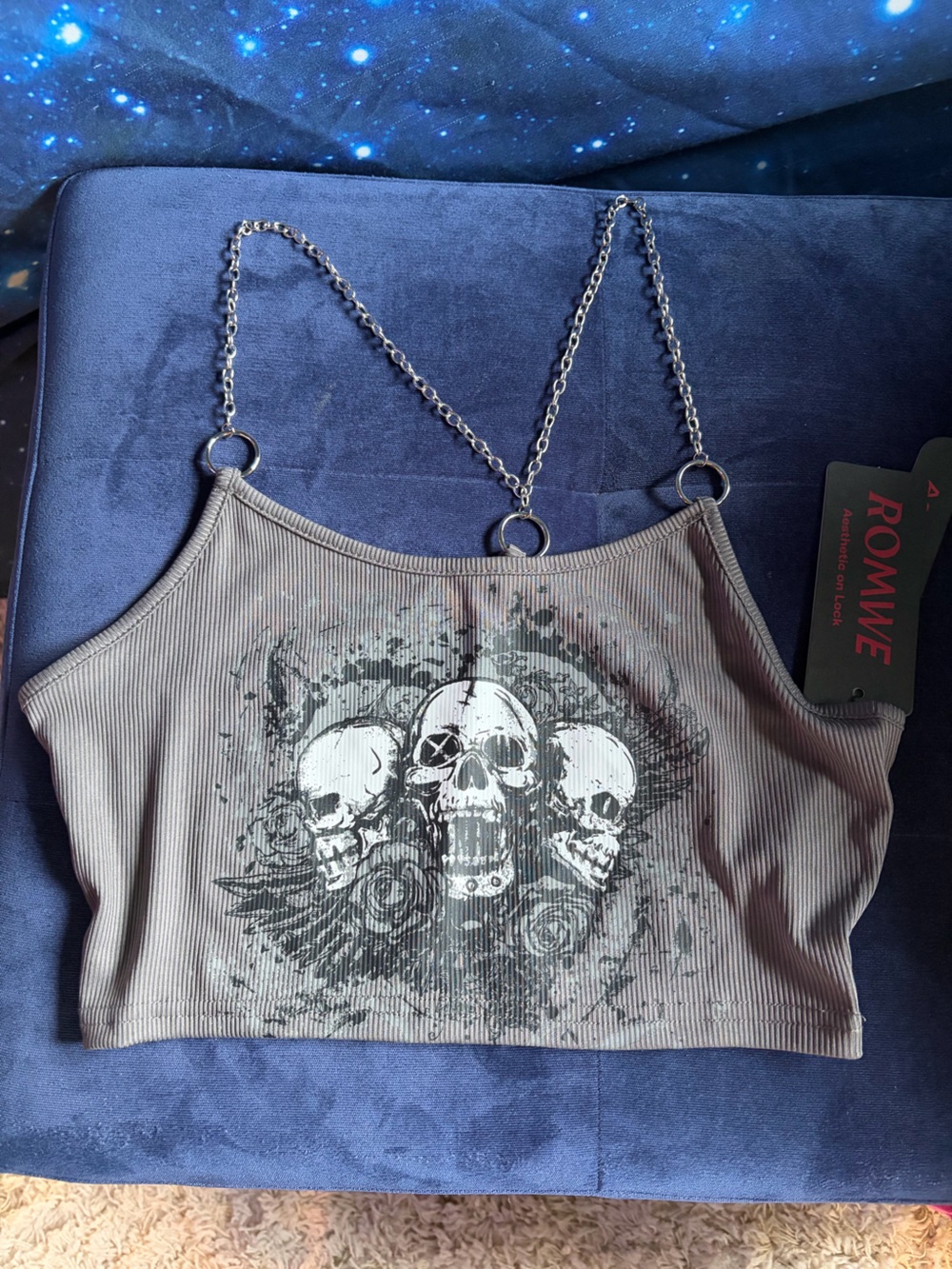 Grey Skull cropped tank top